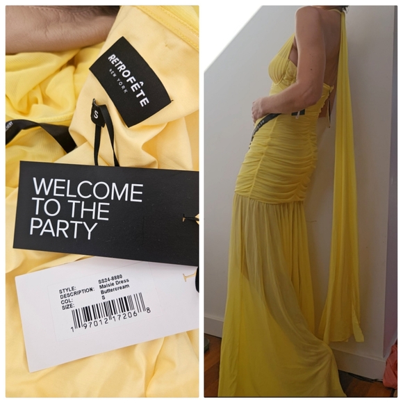 Nwt Retrofete maisie goddess  buttercream sheer layer slit maxi gown S - Picture 11 of 11